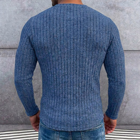 Ribbed Henley Long Sleeve T-Shirt