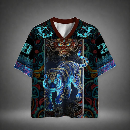 Men's Neon Tiger Totem Print Short Sleeve Streetwear Jersey T-Shirt