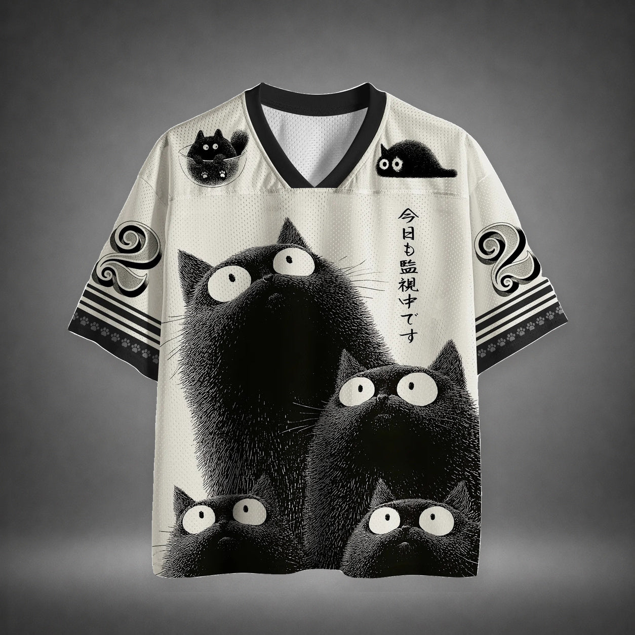 Men's Black Cat Stack Print Short Sleeve Cute Jersey T-Shirt