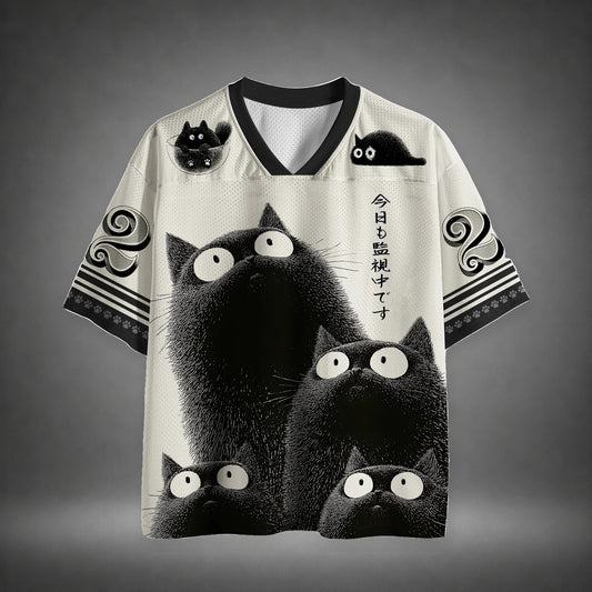 Men's Black Cat Stack Print Short Sleeve Cute Jersey T-Shirt