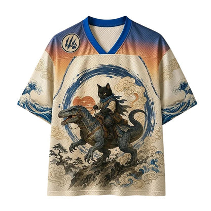 Men's Cat Dinosaur Number Graphic V-Neck Sports Jersey