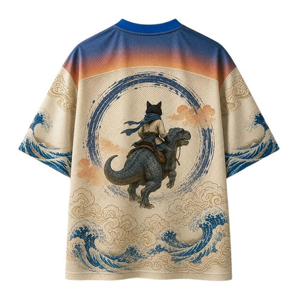 Men's Cat Dinosaur Number Graphic V-Neck Sports Jersey