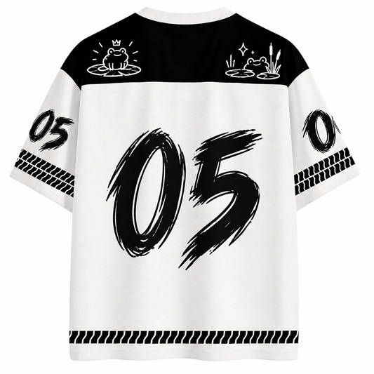 Funny Frog Riding Crocodile V-Neck Mesh Jersey
