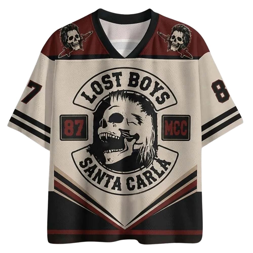 Men's Skull Number Graphic V-Neck Sports Jersey