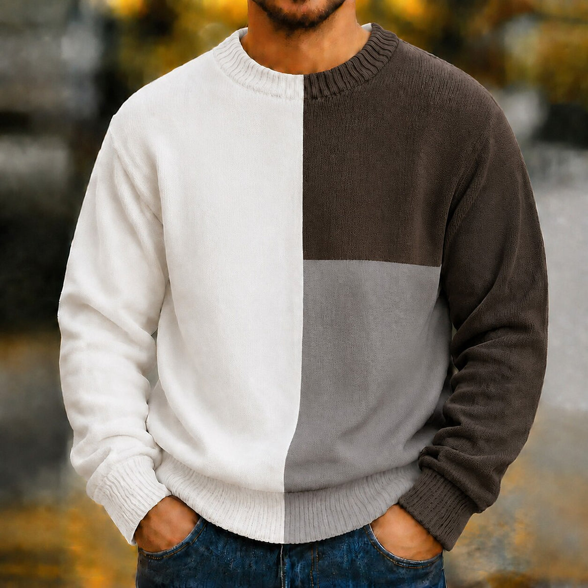 Split Panel Color Block Sweater