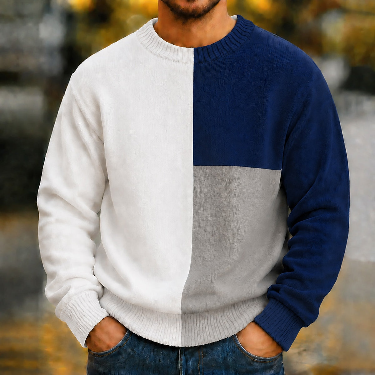 Split Panel Color Block Sweater