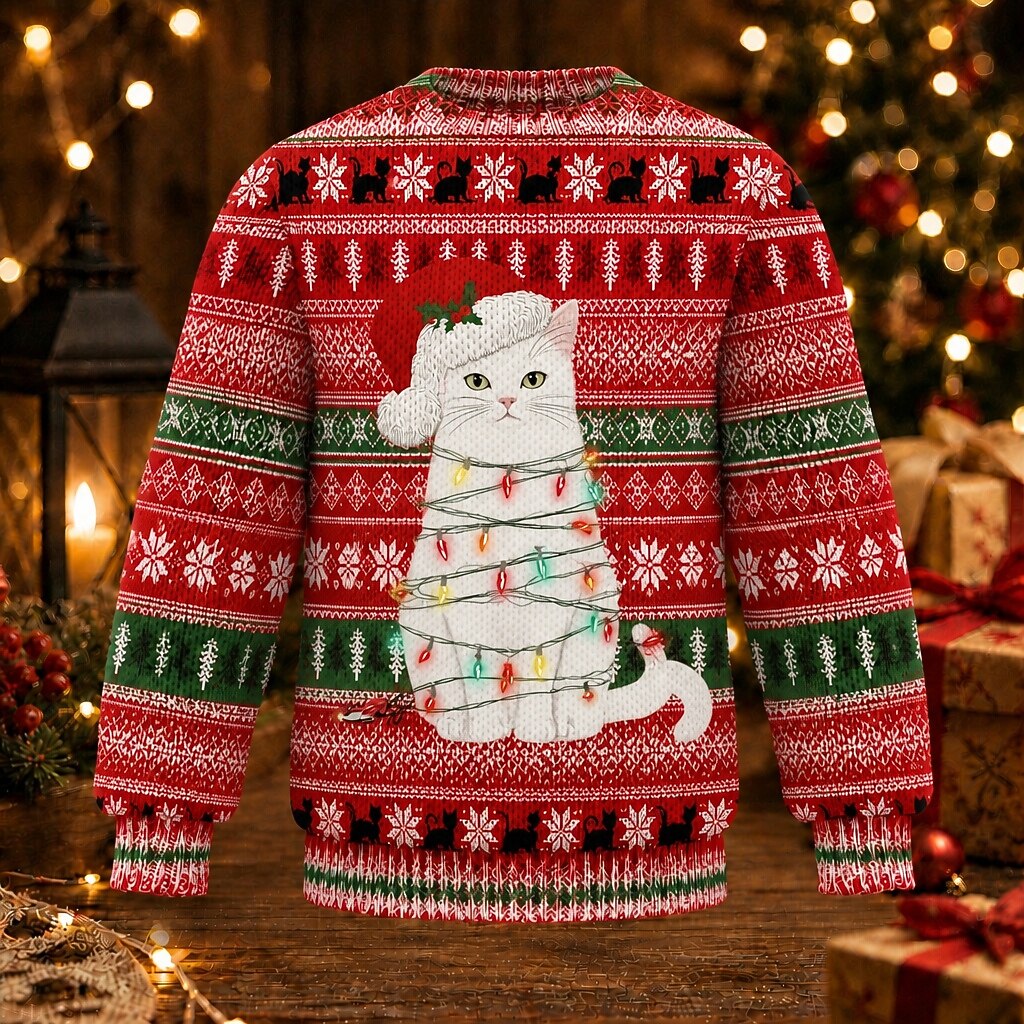 Black Cat Christmas Lights Sweater