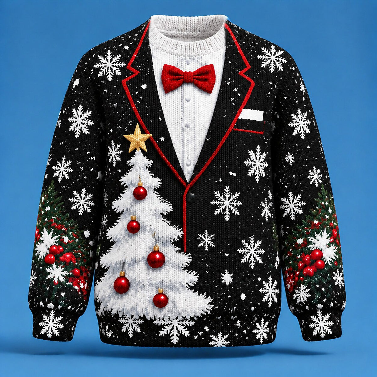 Christmas Tuxedo Tree Illusion Sweater