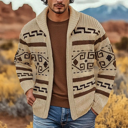 Geometric Band Zip Cardigan