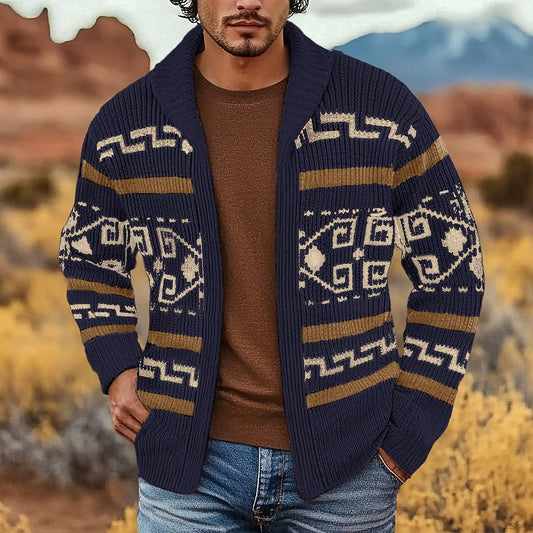 Geometric Band Zip Cardigan