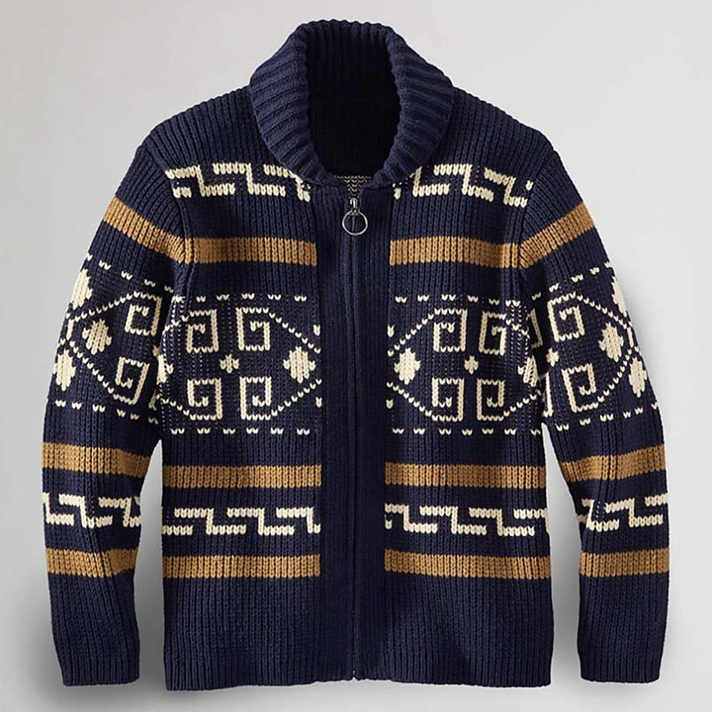 Geometric Band Zip Cardigan