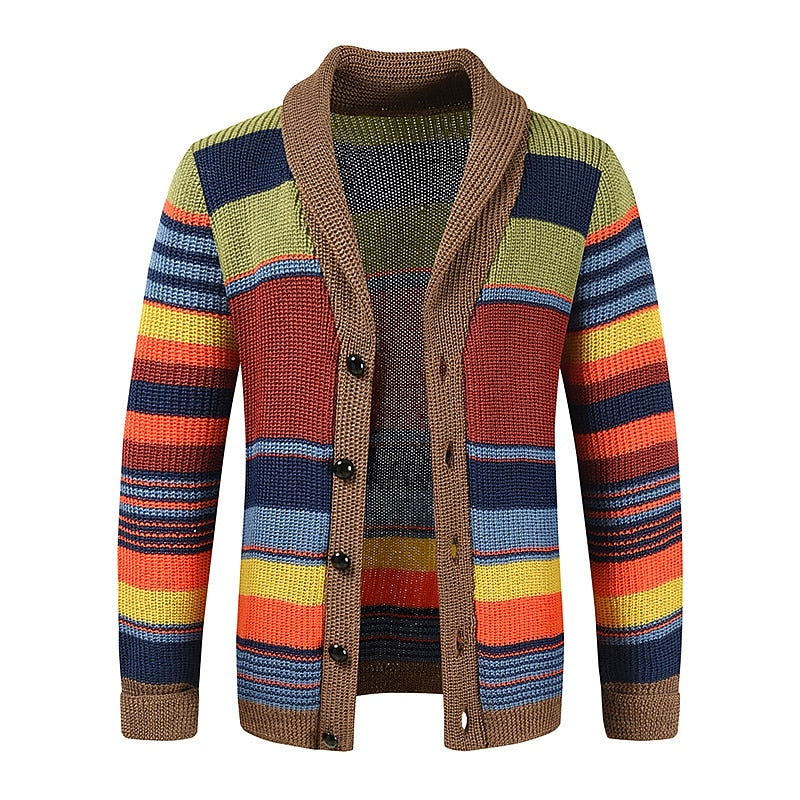 Rainbow Stripe Shawl-Collar Cardigan