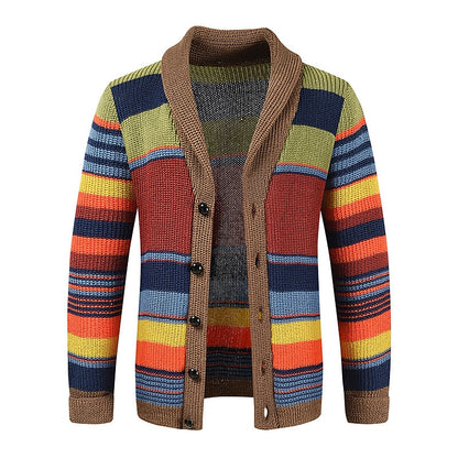 Rainbow Stripe Shawl-Collar Cardigan
