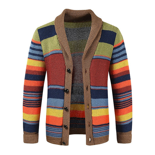 Rainbow Stripe Shawl-Collar Cardigan