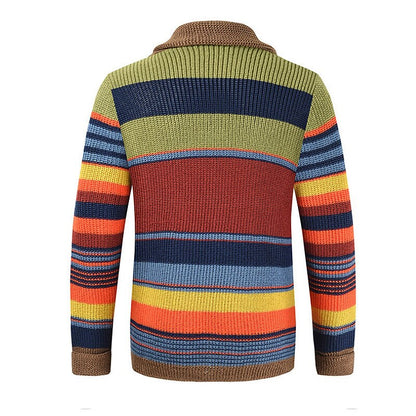 Rainbow Stripe Shawl-Collar Cardigan