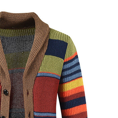 Rainbow Stripe Shawl-Collar Cardigan