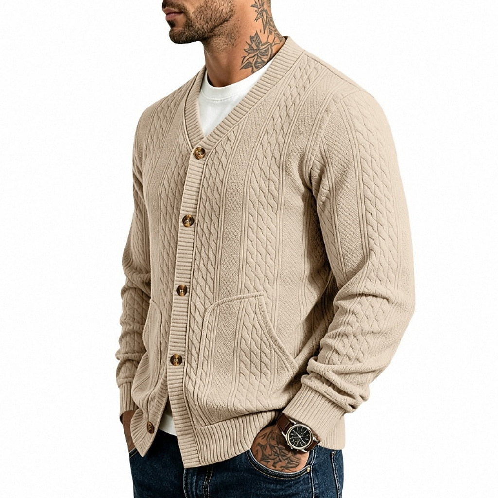 Cable Pocket V-Neck Cardigan