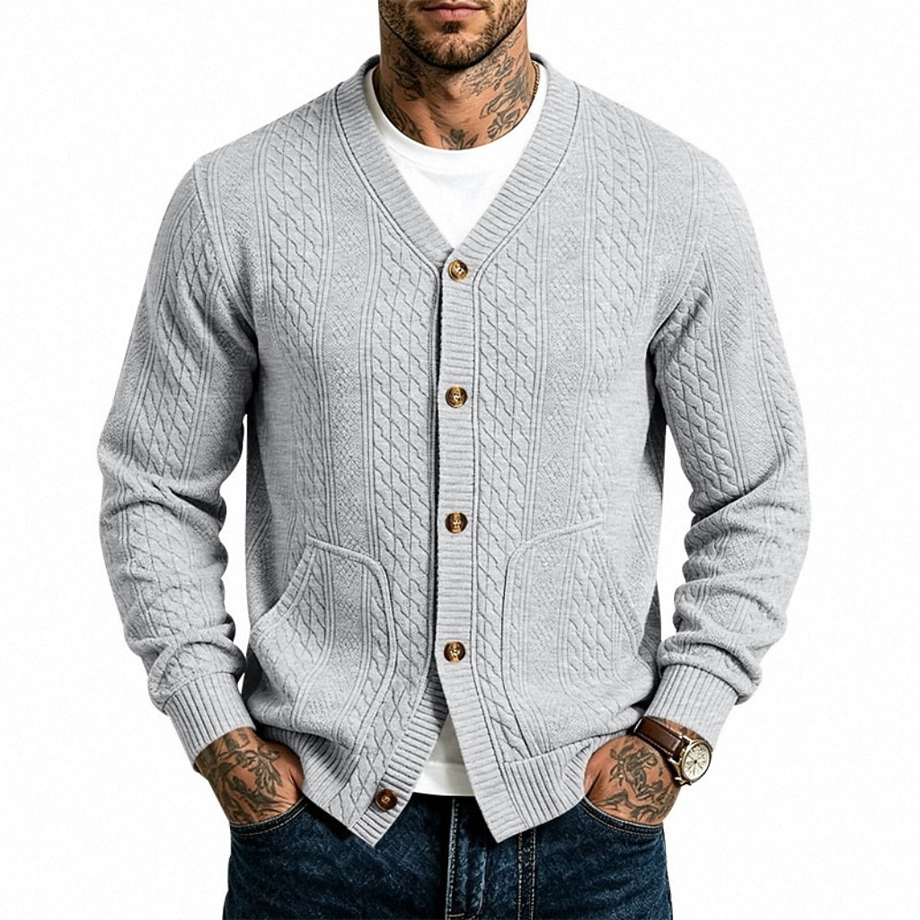 Cable Pocket V-Neck Cardigan