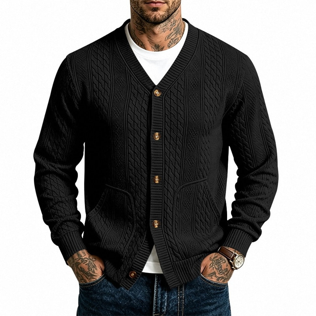 Cable Pocket V-Neck Cardigan