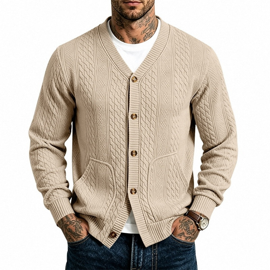 Cable Pocket V-Neck Cardigan