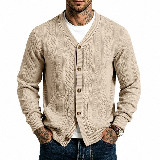 Cable Pocket V-Neck Cardigan