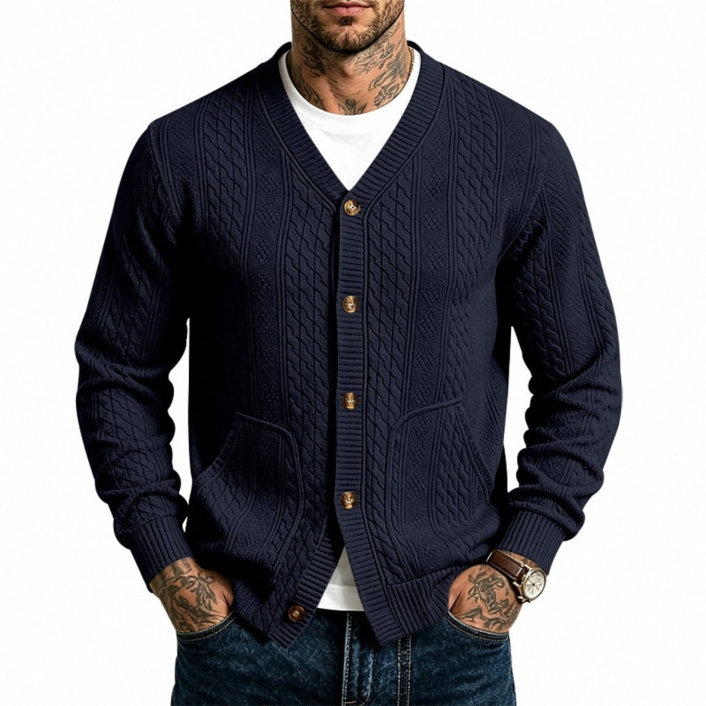 Cable Pocket V-Neck Cardigan