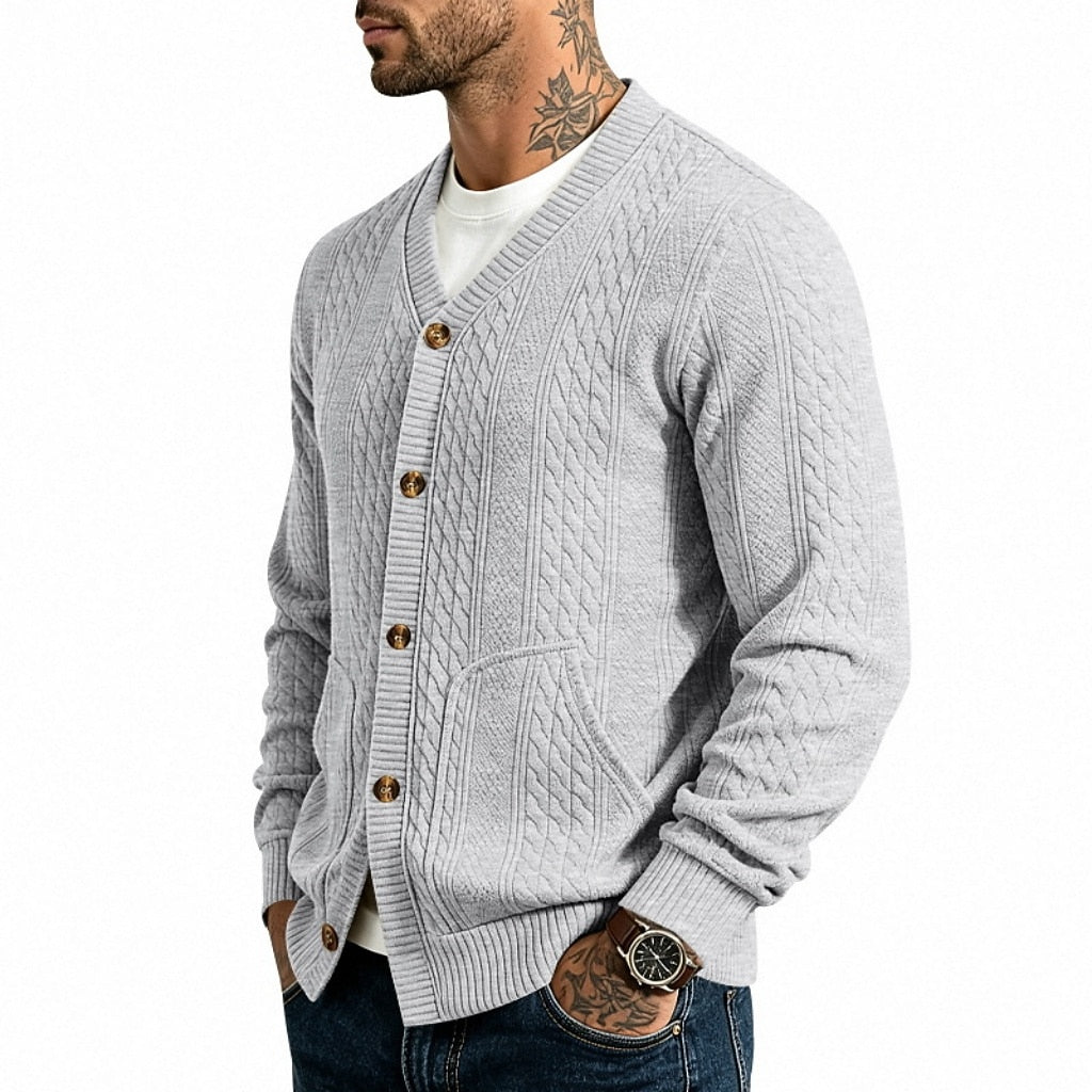 Cable Pocket V-Neck Cardigan