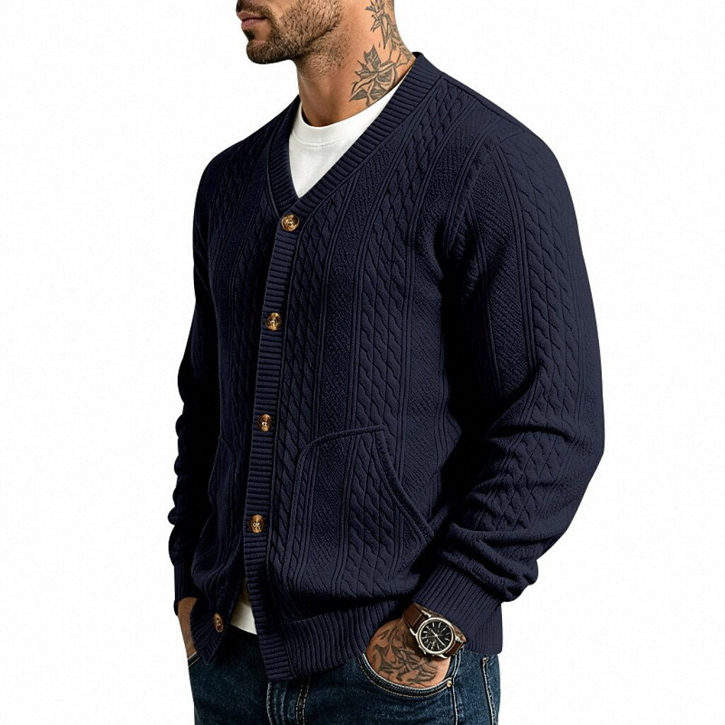Cable Pocket V-Neck Cardigan