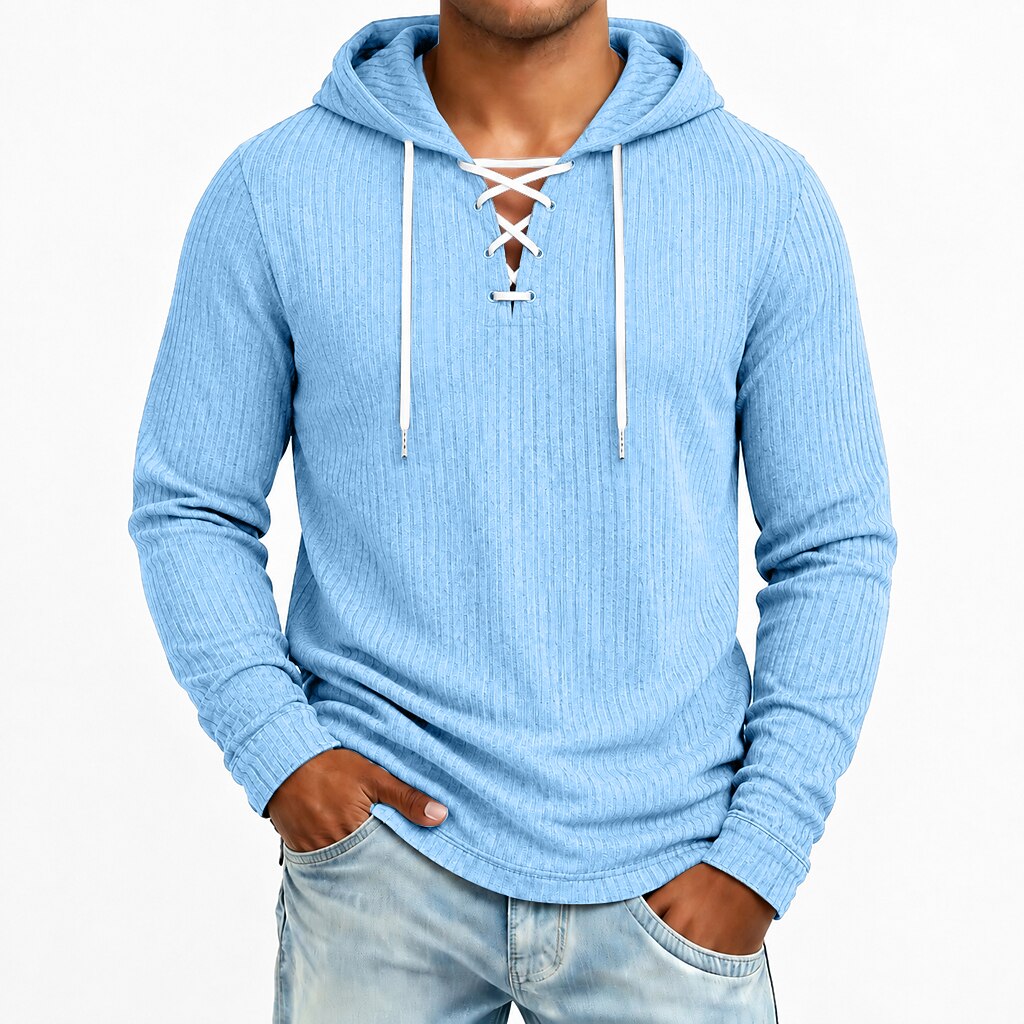 Ribbed Lace-Up Hoodie