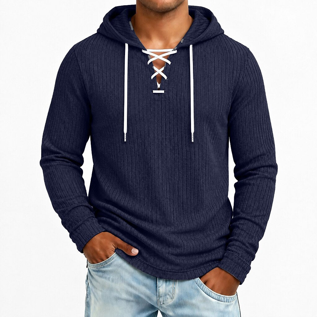 Ribbed Lace-Up Hoodie