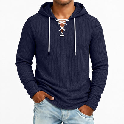Ribbed Lace-Up Hoodie
