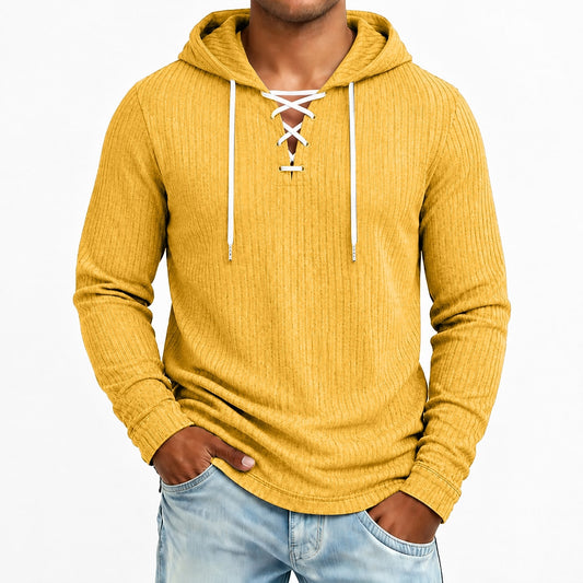 Ribbed Lace-Up Hoodie