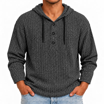 Fine Rib Button-Neck Hoodie