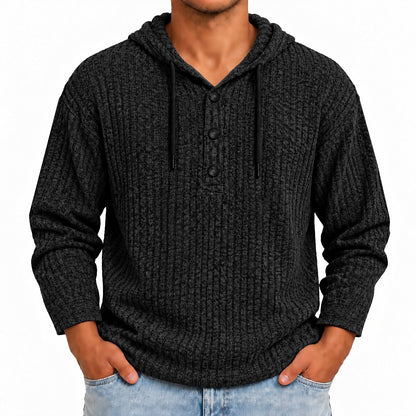 Fine Rib Button-Neck Hoodie