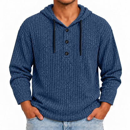 Fine Rib Button-Neck Hoodie