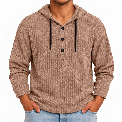 Fine Rib Button-Neck Hoodie