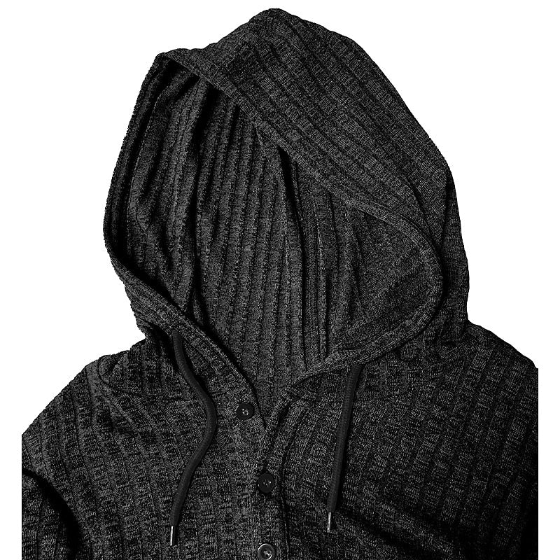 Fine Rib Button-Neck Hoodie