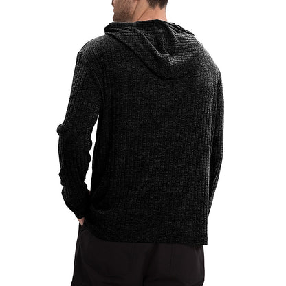 Fine Rib Button-Neck Hoodie