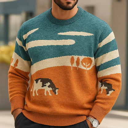 Grazing Cow Landscape Sweater