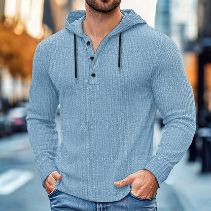 Rib Knit Henley-Neck Hoodie