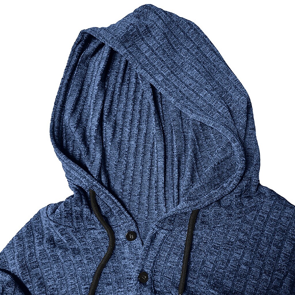 Rib Knit Henley-Neck Hoodie