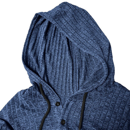 Rib Knit Henley-Neck Hoodie
