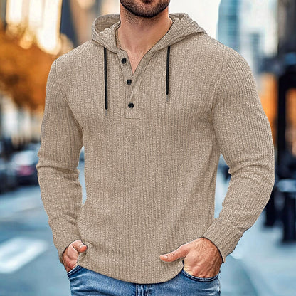 Rib Knit Henley-Neck Hoodie