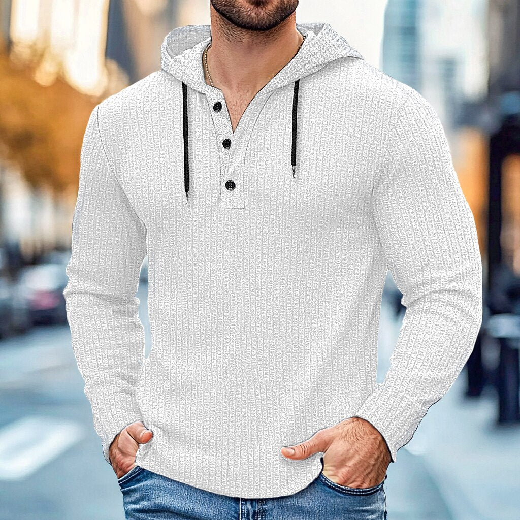 Rib Knit Henley-Neck Hoodie