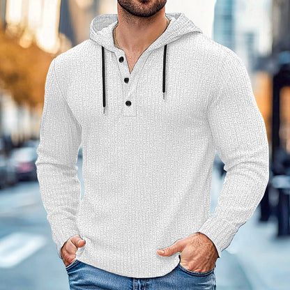 Rib Knit Henley-Neck Hoodie