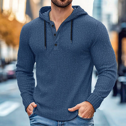 Rib Knit Henley-Neck Hoodie