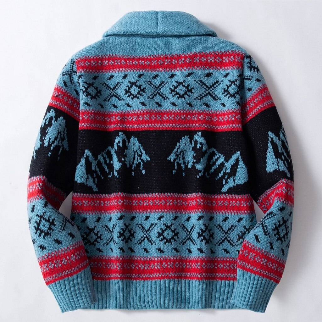 Nordic Motif Shawl-Collar Cardigan