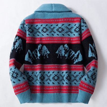 Nordic Motif Shawl-Collar Cardigan