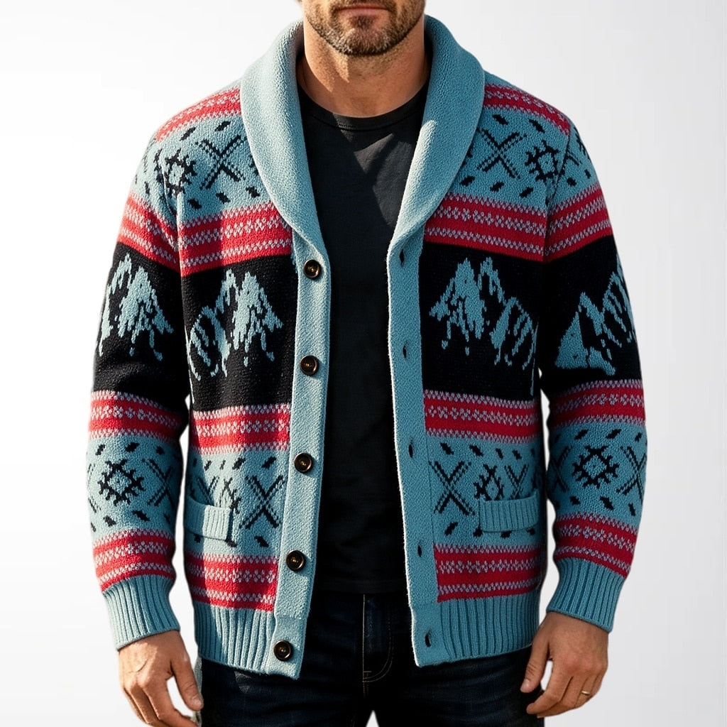 Nordic Motif Shawl-Collar Cardigan