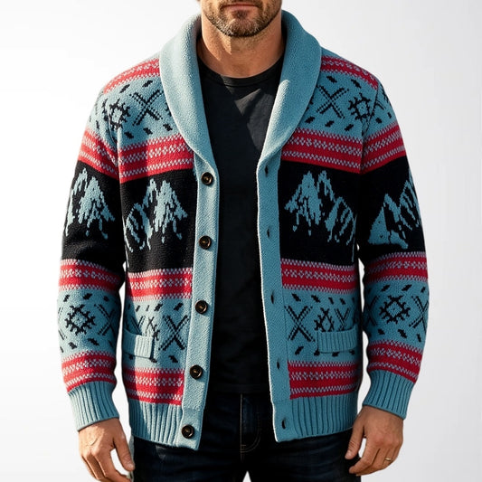 Nordic Motif Shawl-Collar Cardigan